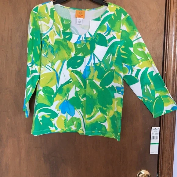 3/$45 Ruby Rd top abstract painterly floral print top w stretch casual office LP - Picture 4 of 17